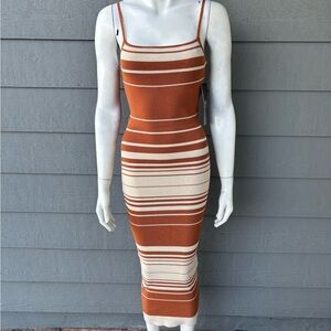 Hera Collection Orange and Cream Striped Midi Dress